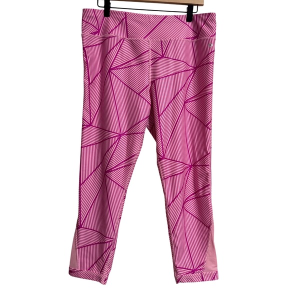 Xersion Pants - Xersion Womens 2XL Plus Pink Geometric Quick-Dry Cropped Leggings Mesh Panels